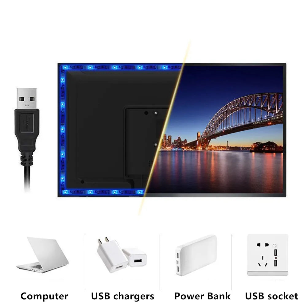 RGB PC LED TV USB Light Strip Backlight 2835 0.5m- 5m Warm White