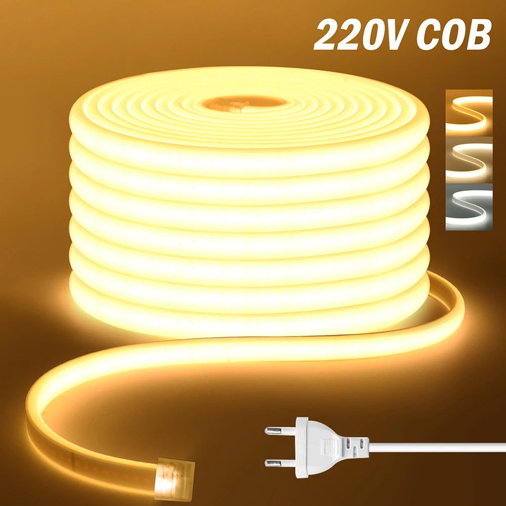 220V Dimmable COB LED Neon Strip Light Dimmer Switch Plug