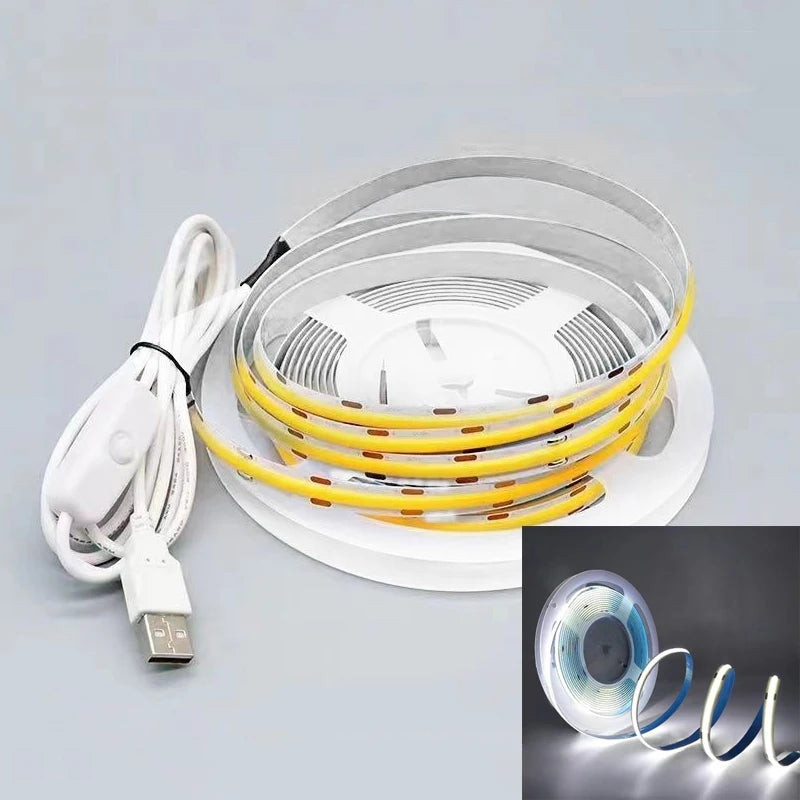 5V COB Strip Lights Switch Control USB Flexible Diode Tape