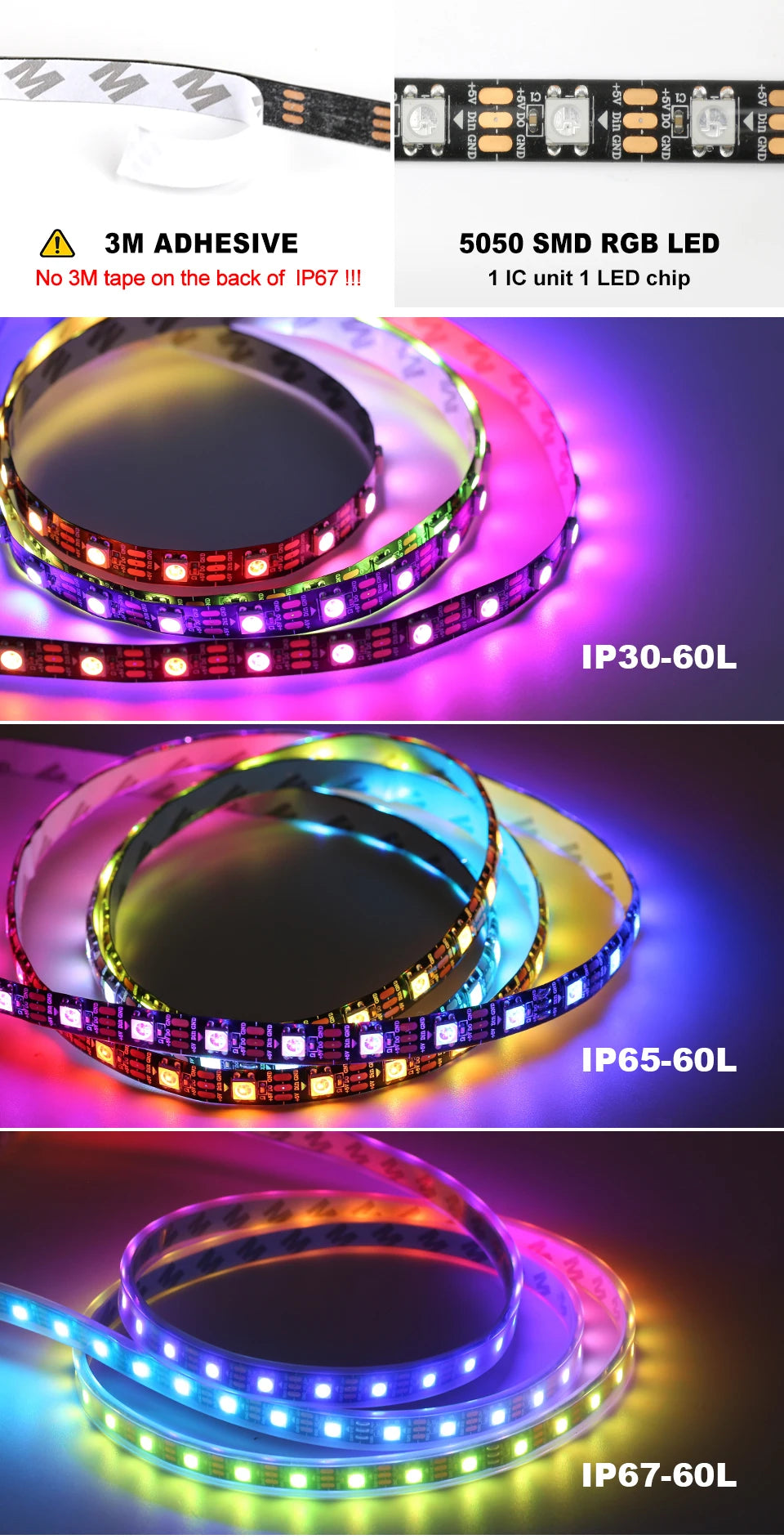 WS2812B Led Lights DC5V RGB Led Strip Light Individually Addressable