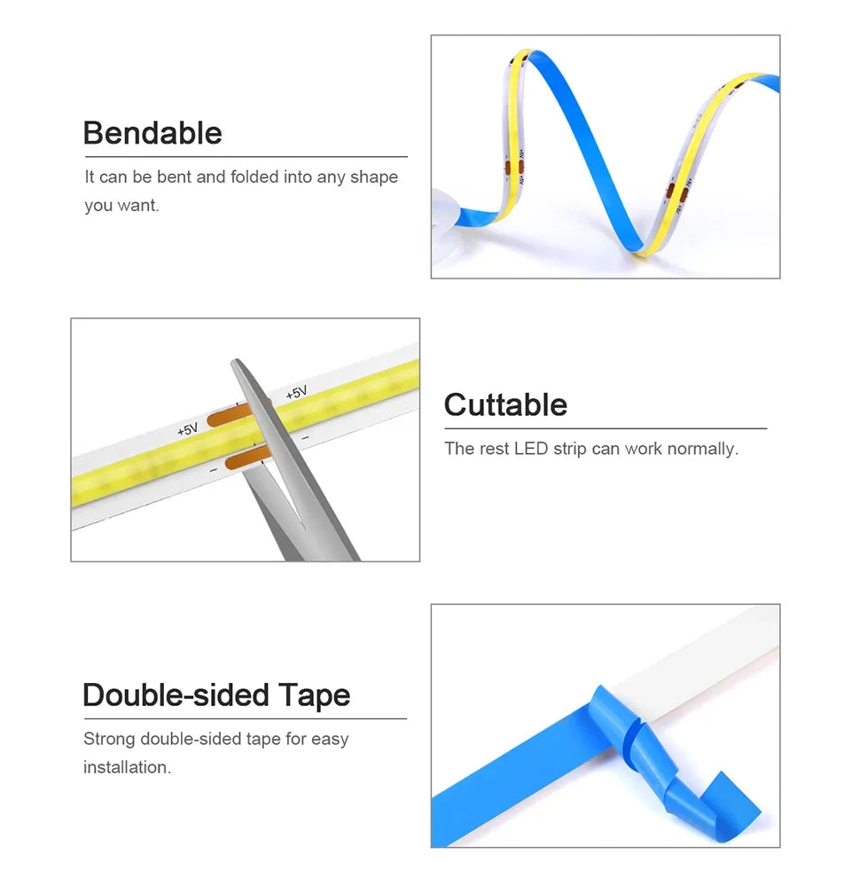 5V USB Tuya Zigbee 3.0 COB LED Strip Light 1m-5m Warm White