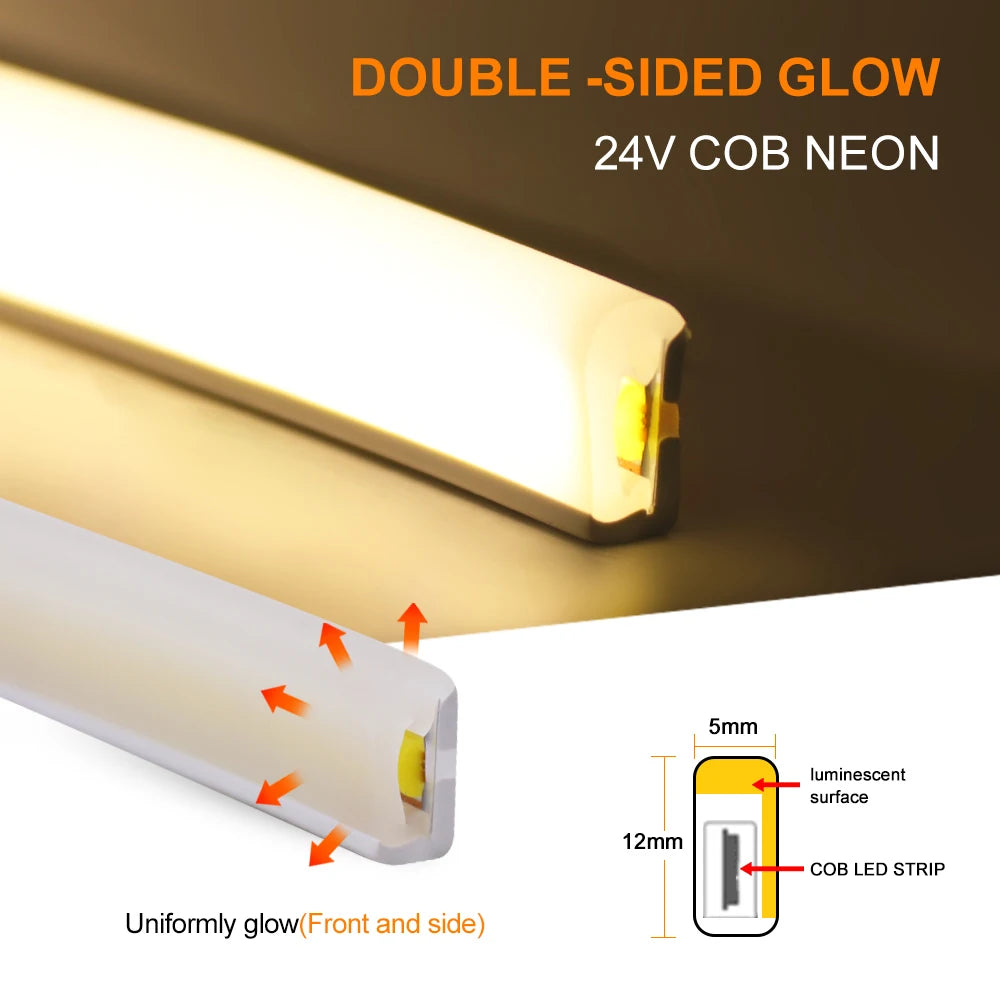 LED Neon Light Strip Solar 24V Waterproof 8 Modes 320LED
