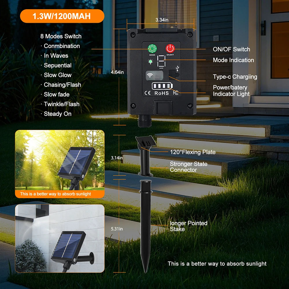 LED Neon Light Strip Solar 24V Waterproof 8 Modes 320LED