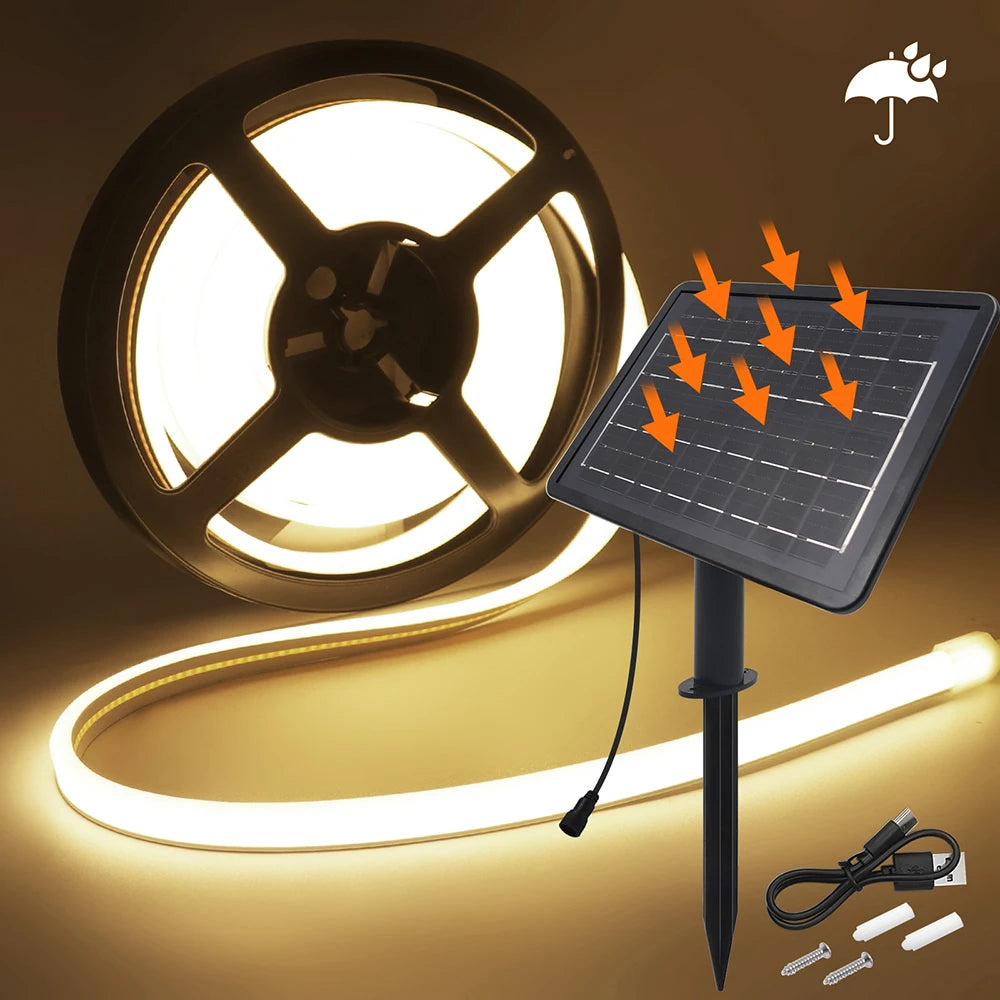 LED Neon Light Strip Solar 24V Waterproof 8 Modes 320LED