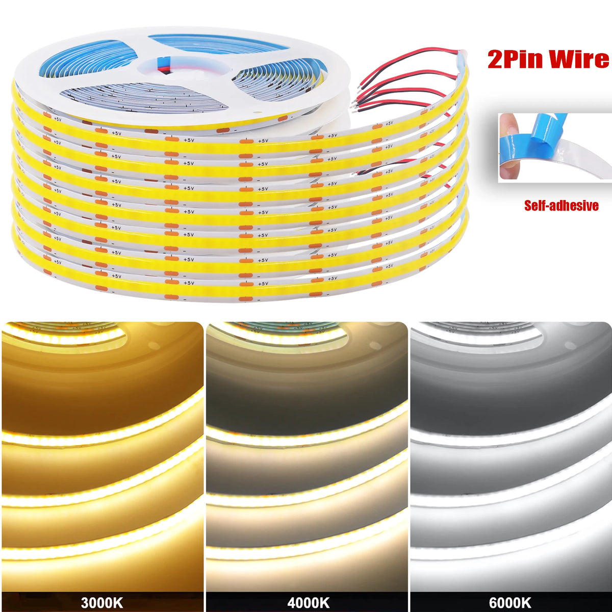 DC5V USB COB Led Strip Light 8MM PCB Flexible Adhesive Tape