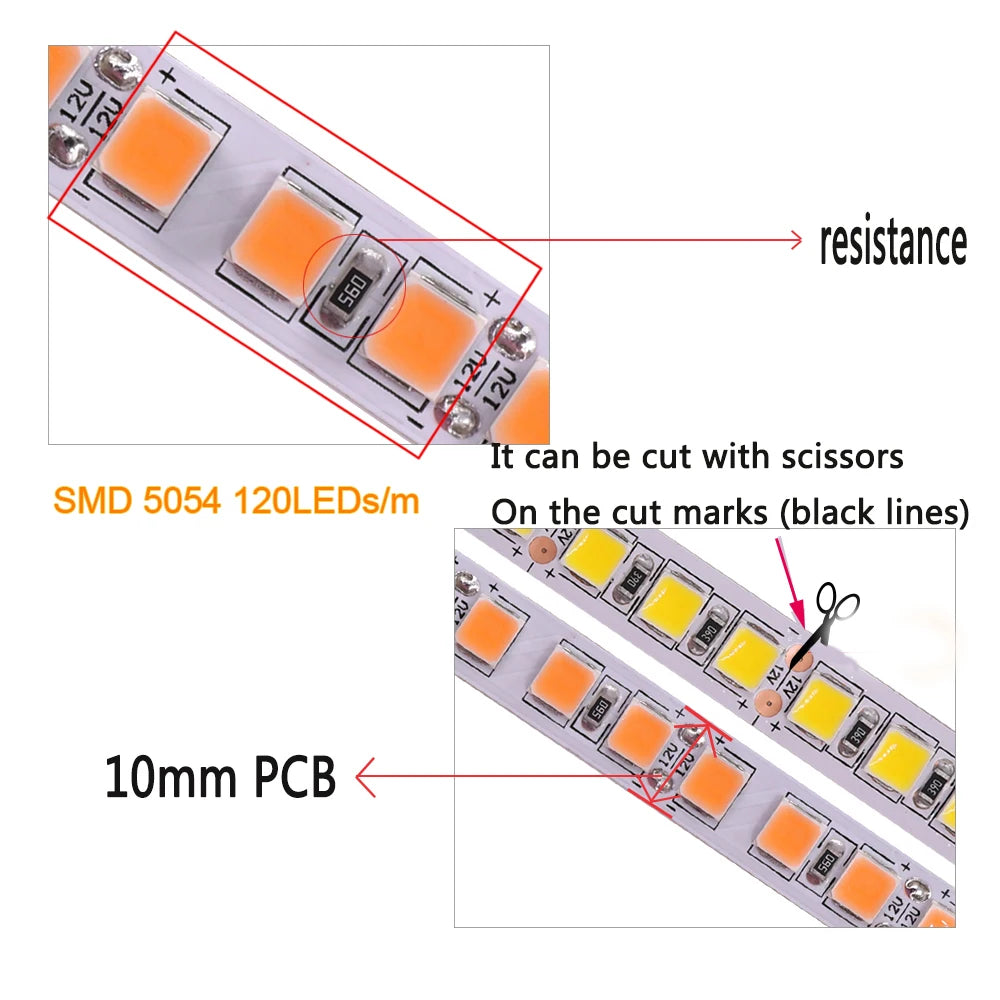 12V 5M LED Strip Light 5054 5050 2835 RGB SMD 120led 60LED Tape