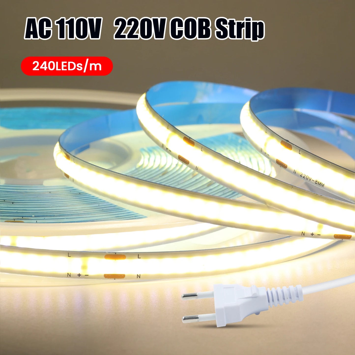 AC 110V 220V COB Strip PCB 8MM 240Leds For Home Decor