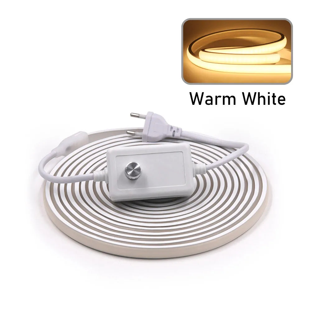 Dimmable COB LED Neon Strip Light 220V Dimmer Switch Power Kit