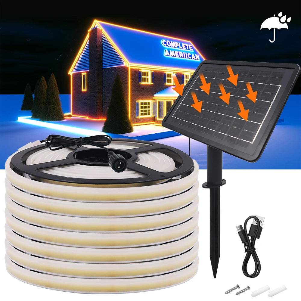 LED Neon Light Strip Solar 24V Waterproof 8 Modes 320LED