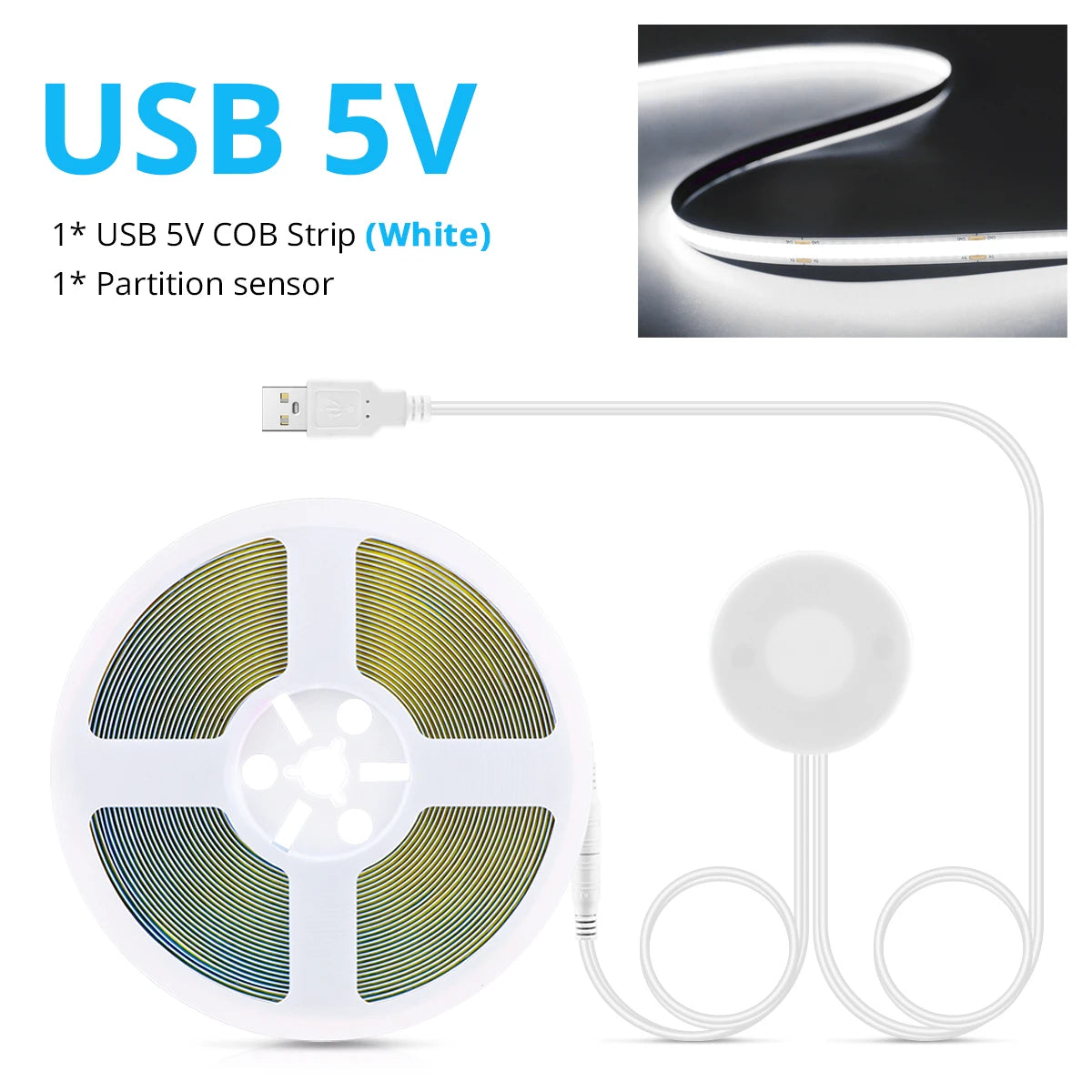 Super Bright USB COB LED Strip Light 320leds/m DC 5V