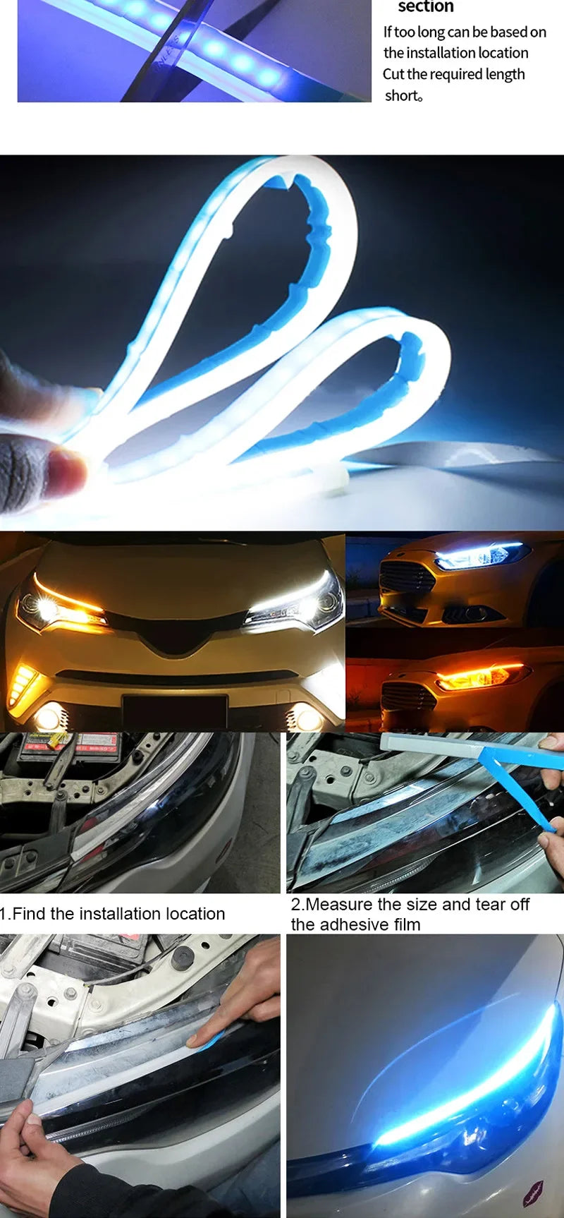 Led Guide Strip Headlight for Car Daytime Running Lights
