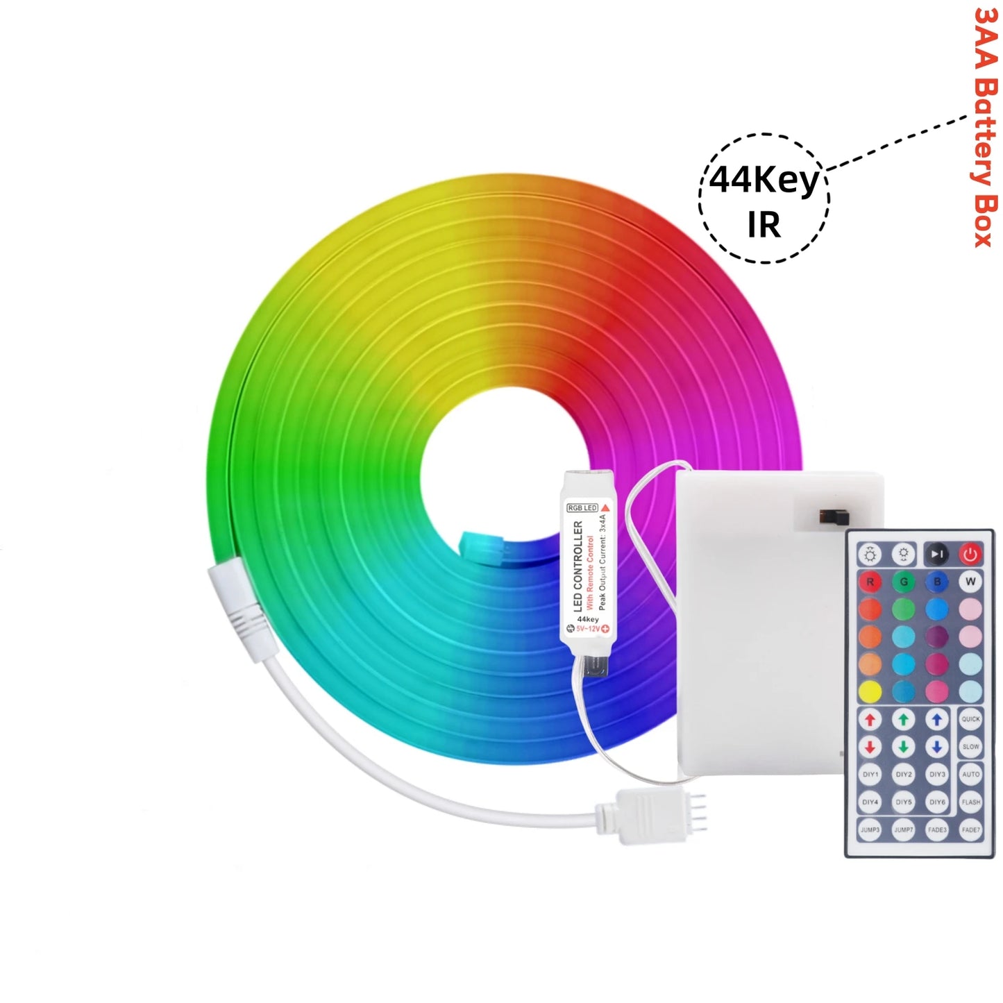 5V RGB Neon Strip Light 1M 2M 3M 3AA Battery Box