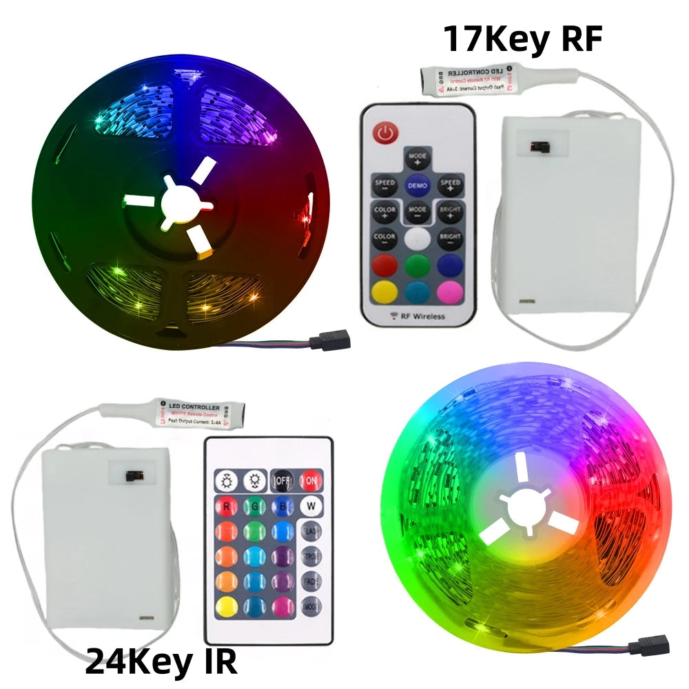 3AA Battery Power RGB Led Strip Light 5V 5050 with 3/17/24 Key
