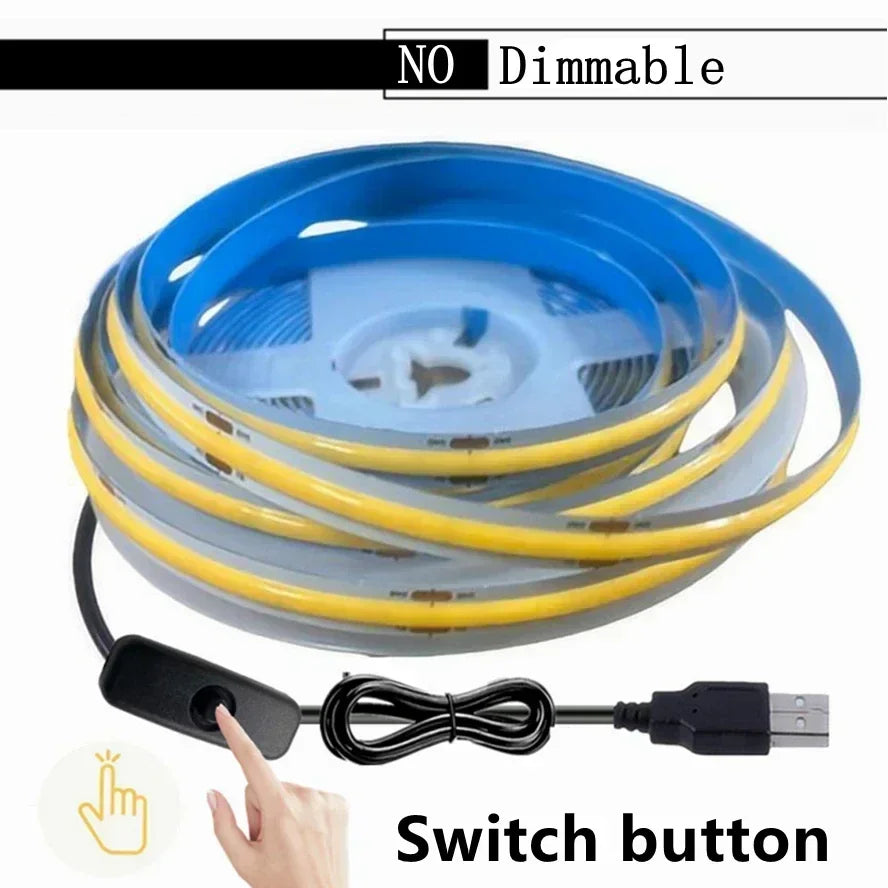 Dimmable 5V USB 5m COB LED Strip Light with Hand Scan Dimmable Touch Sensor