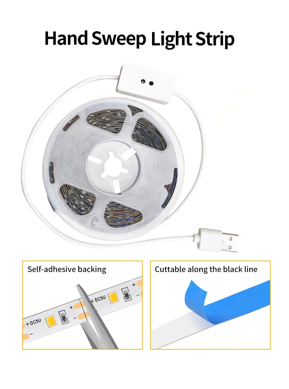 1M/2M/3M/5M/10M DC 5V USB LED Light Strip Hand Sweep