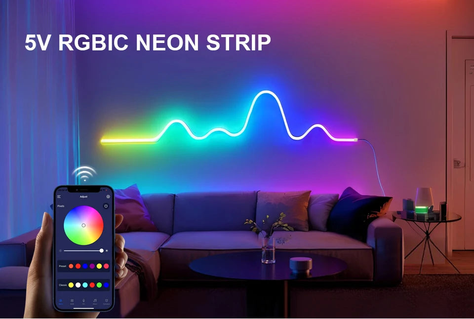Smart APP Control RGBIC Neon LED Strip Light LED Rope