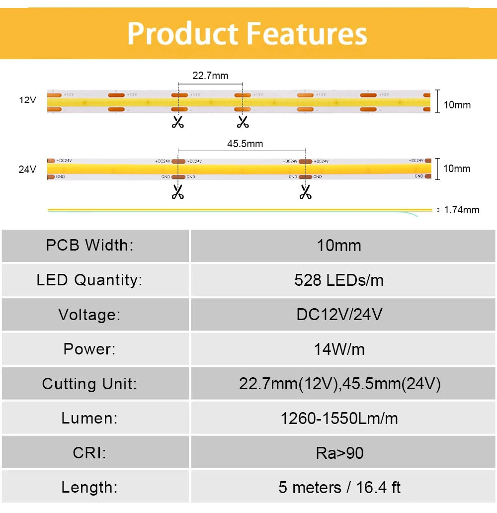 Linear Dimmable LED Strip Light Flexible LED Tape Ribbon
