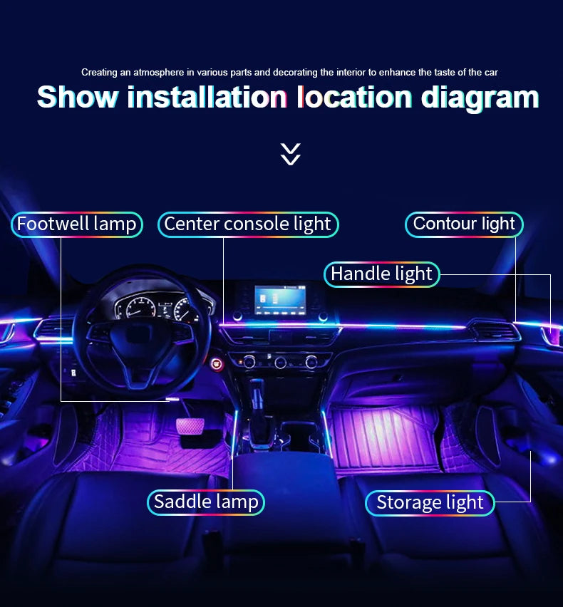 18 in 1 Led Car Ambient Lights 213 64 Color RGB