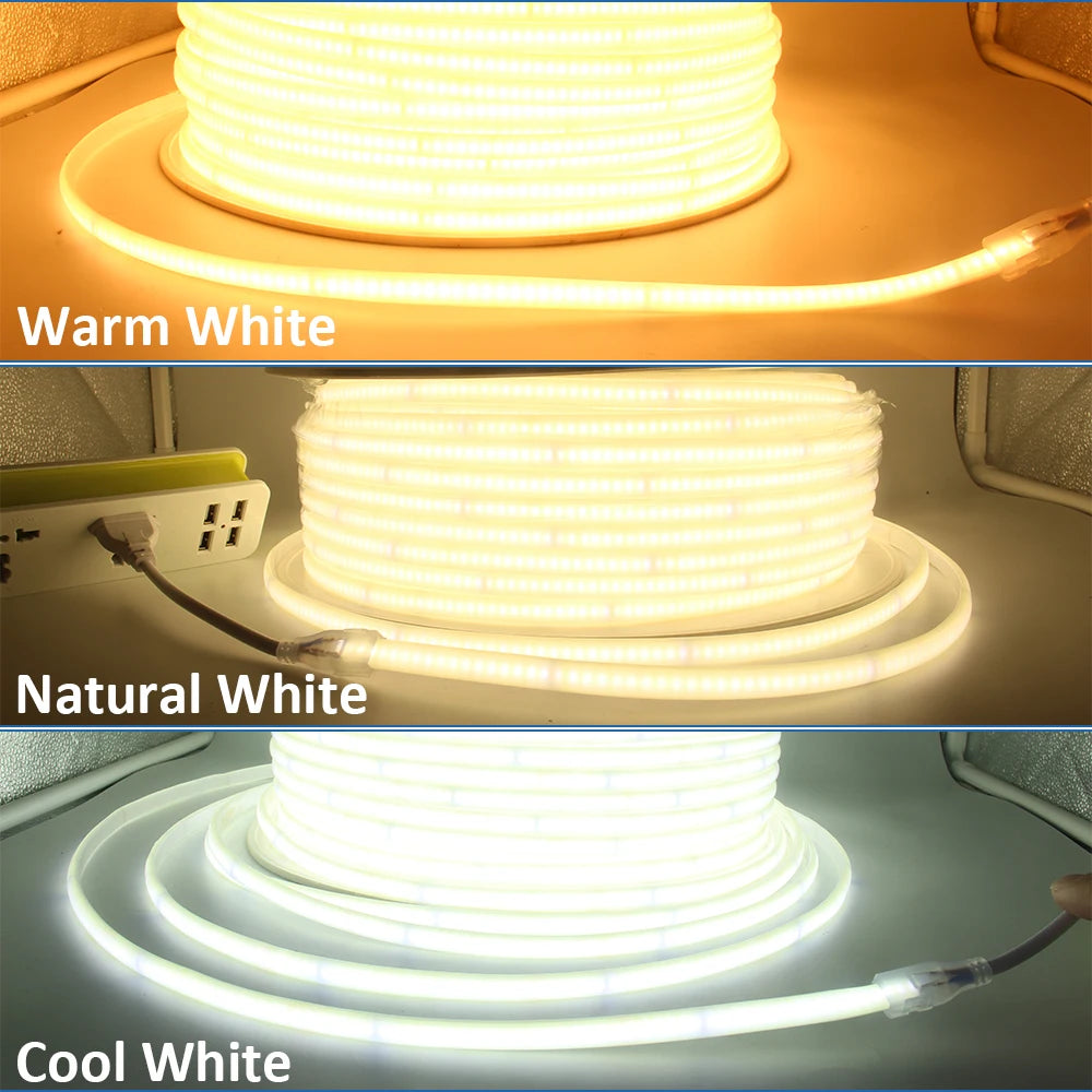220V IP67 Waterproof COB Led Strip 3000K 4000K 6000K 240LEDs
