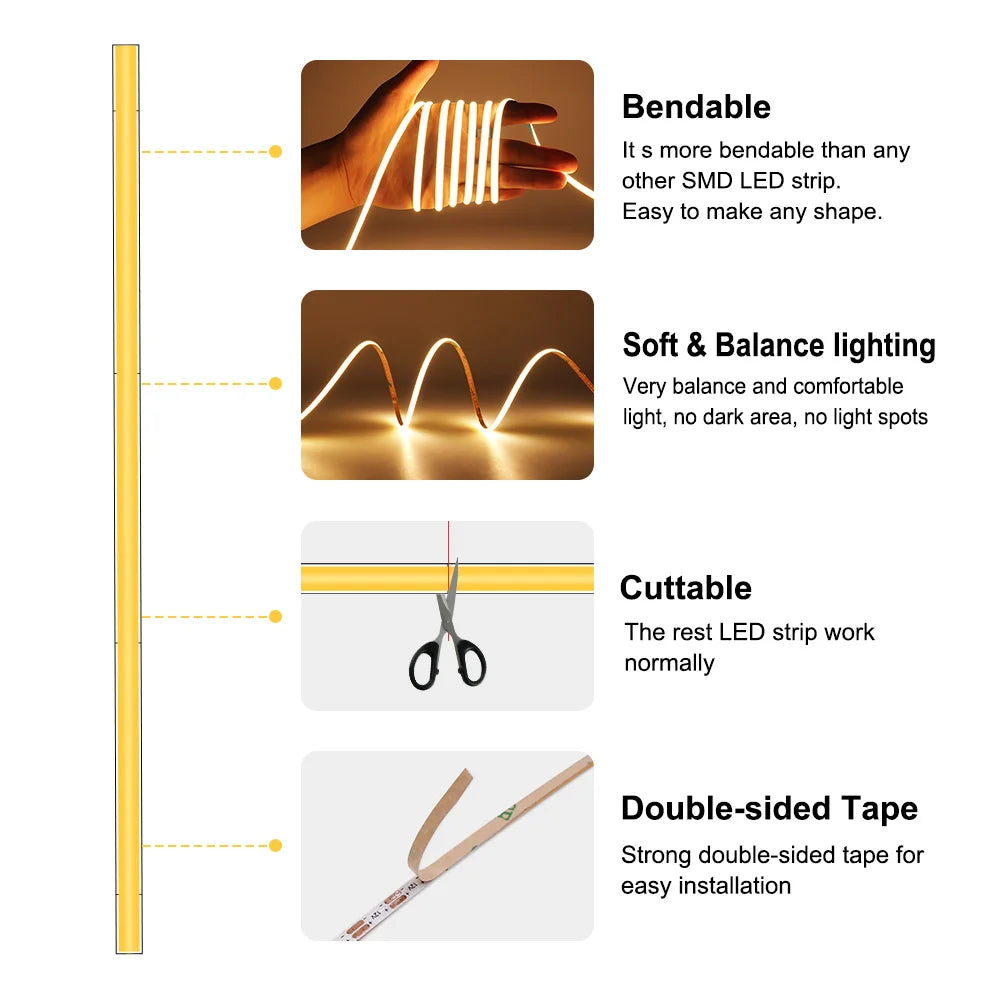 FOB COB LED Strip Lights  Flexible Dimmable LED Tape