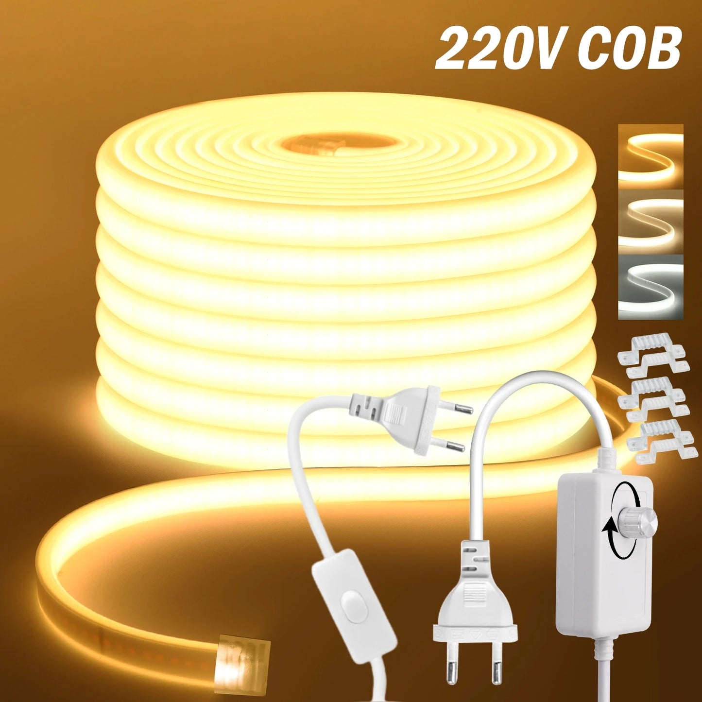 COB LED Strip Light With EU Switch/Dimmer Plug