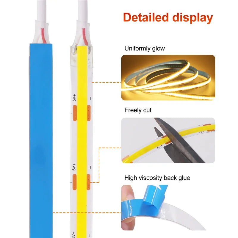 8MM COB Led Strip 5V With Motion Sensor Flexible LED Tape