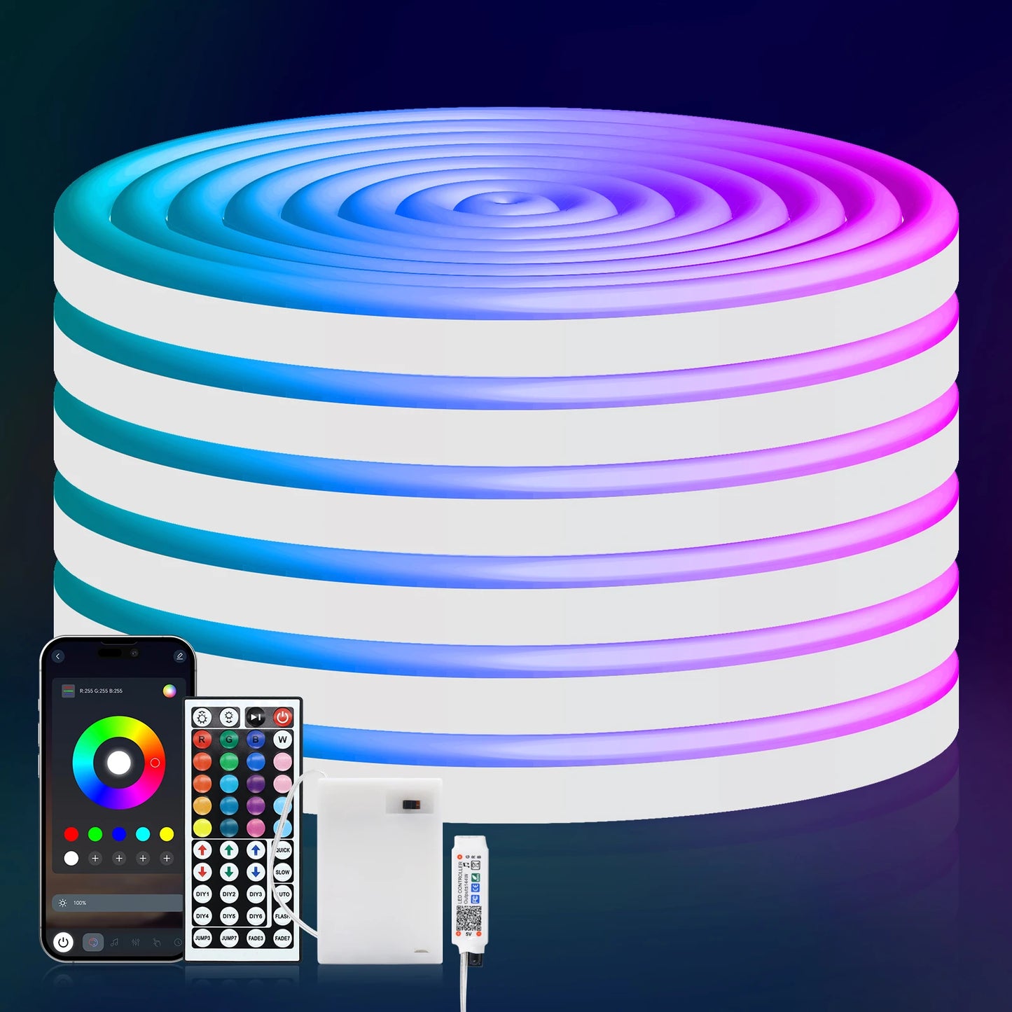 5V RGB Neon Strip Light 1M 2M 3M 3AA Battery Box