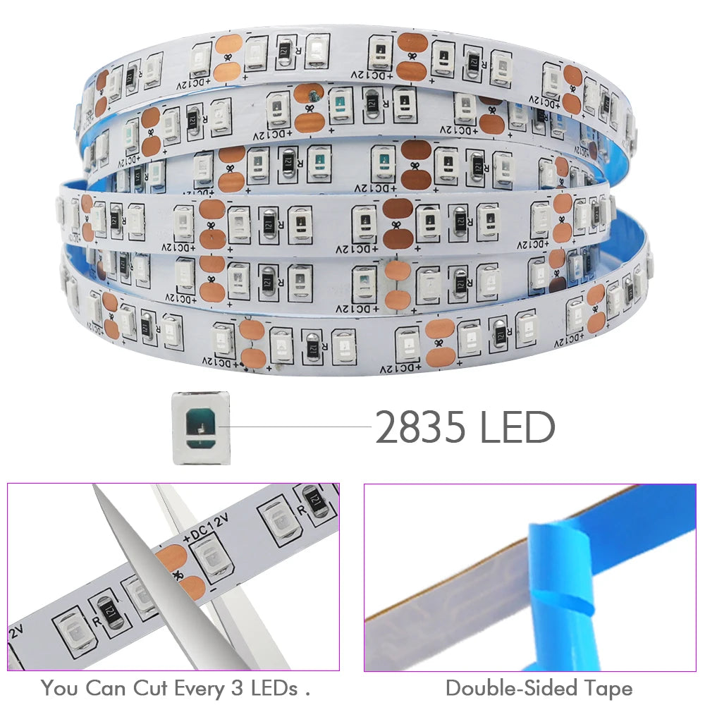DC 5V 12V 24V Led Strip SMD 2835 120 180 240 LEDs/m Diode Tape