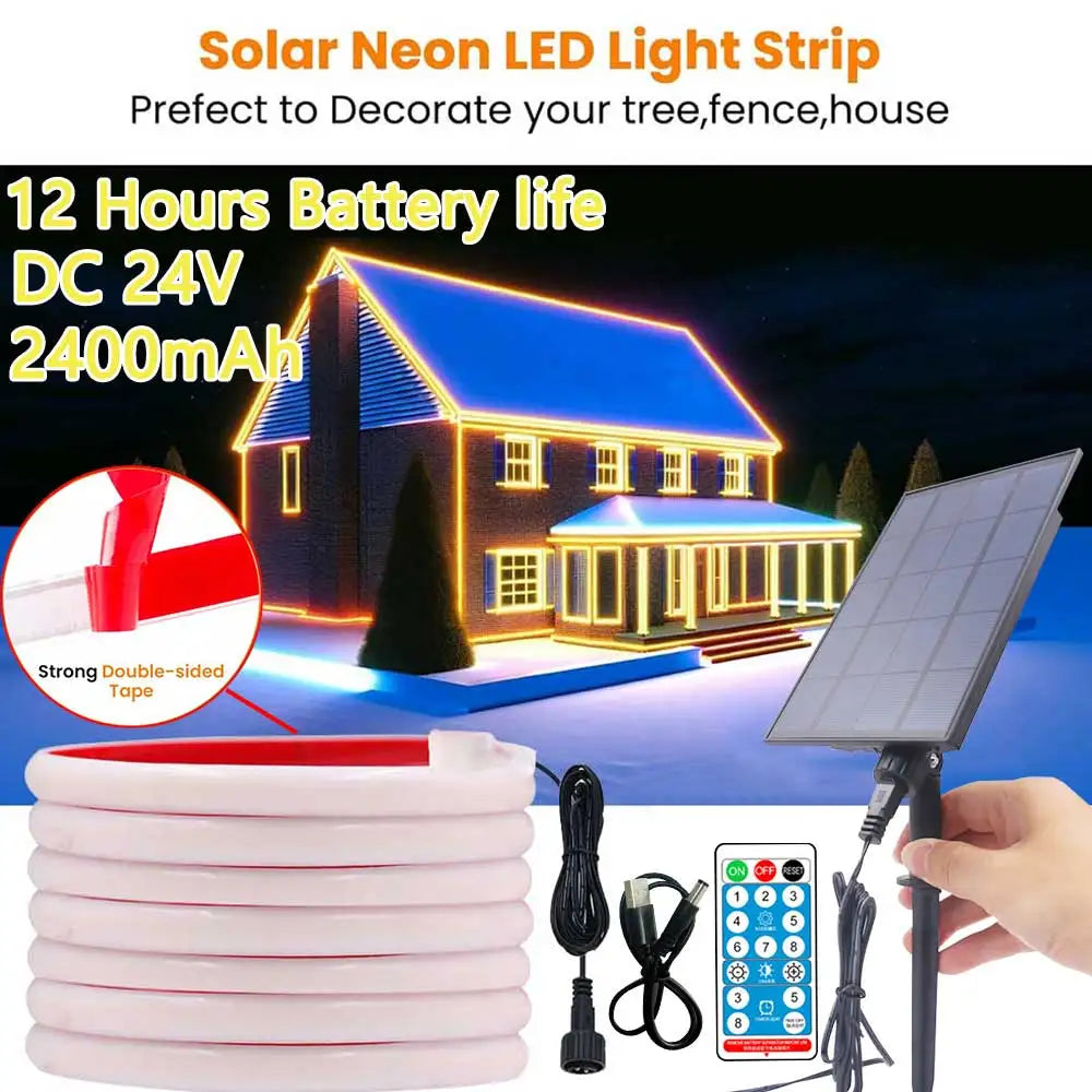 Solar Strip Light 24V COB Solar Neon Light Strips Waterproof