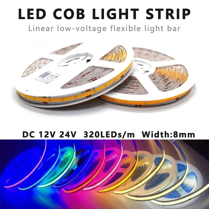 5/10m Super Bright FOB Single Color COB LED Strip Light Room Decor