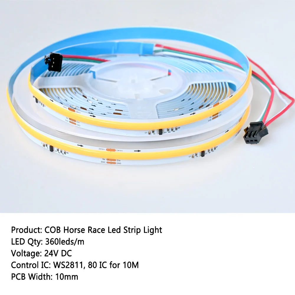10M 20M COB Running Water Flowing LED Strip 24V Horse Racing Light