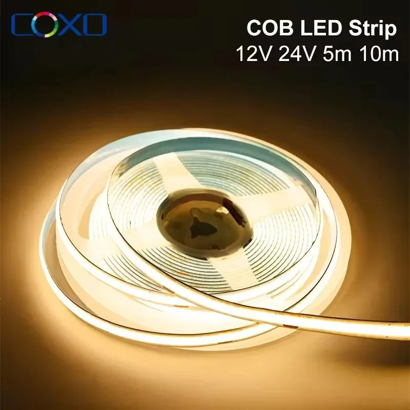 5m 10m DC12-24V COB LED Strip Lights 320LEDs/m High Density