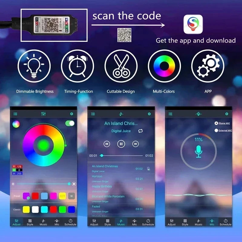 5050 RGB USB LED Strip 5V Bluetooth WiFi Control