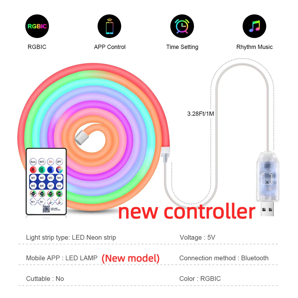 Smart APP Control RGBIC Neon LED Strip Light LED Rope