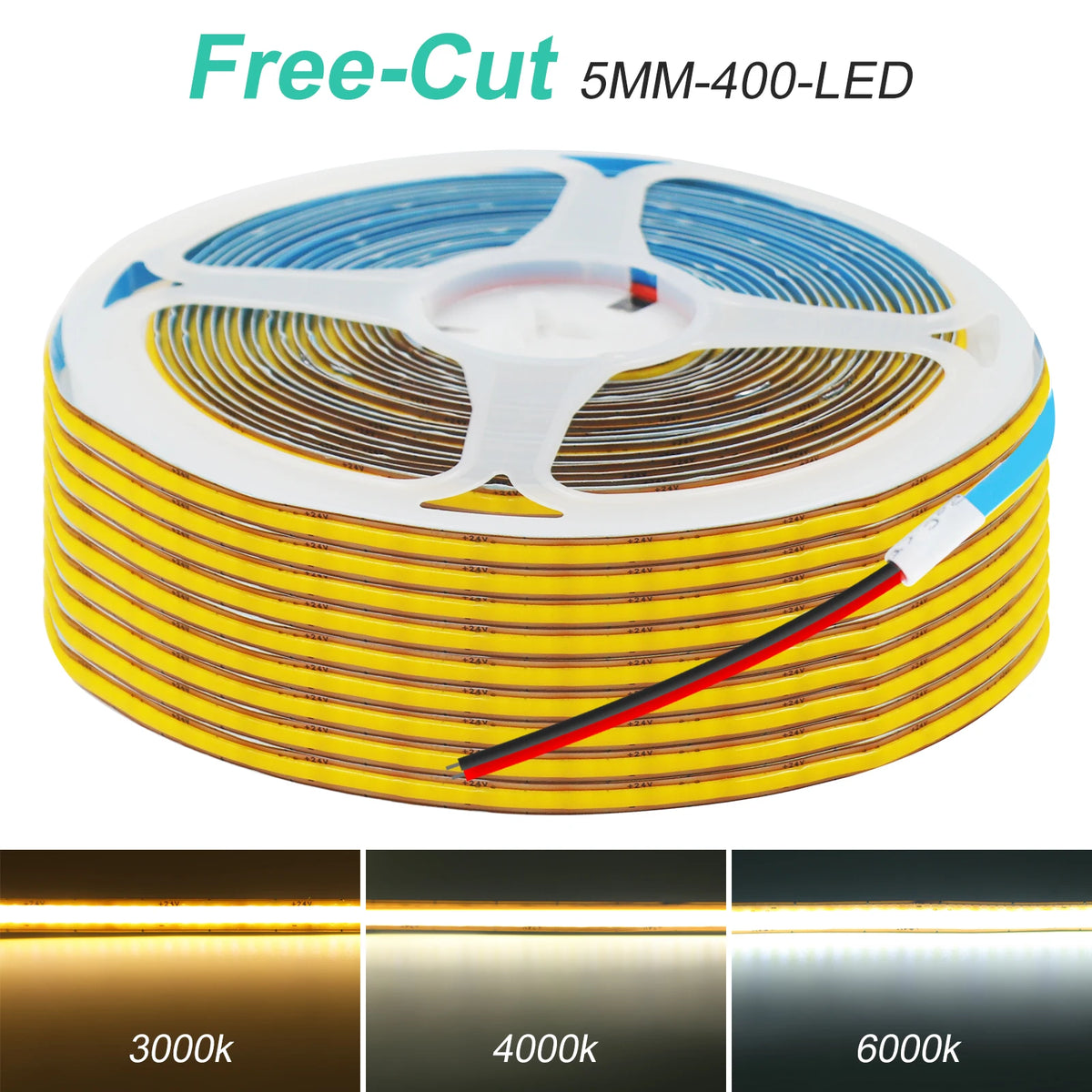 5MM COB LED Strip Light 12V 24V 400LEDS/M Flexible Ribbon Rope LED Light