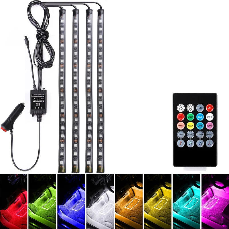 LED RGB Car Foot Ambient Light with USB Cigarette Automotive