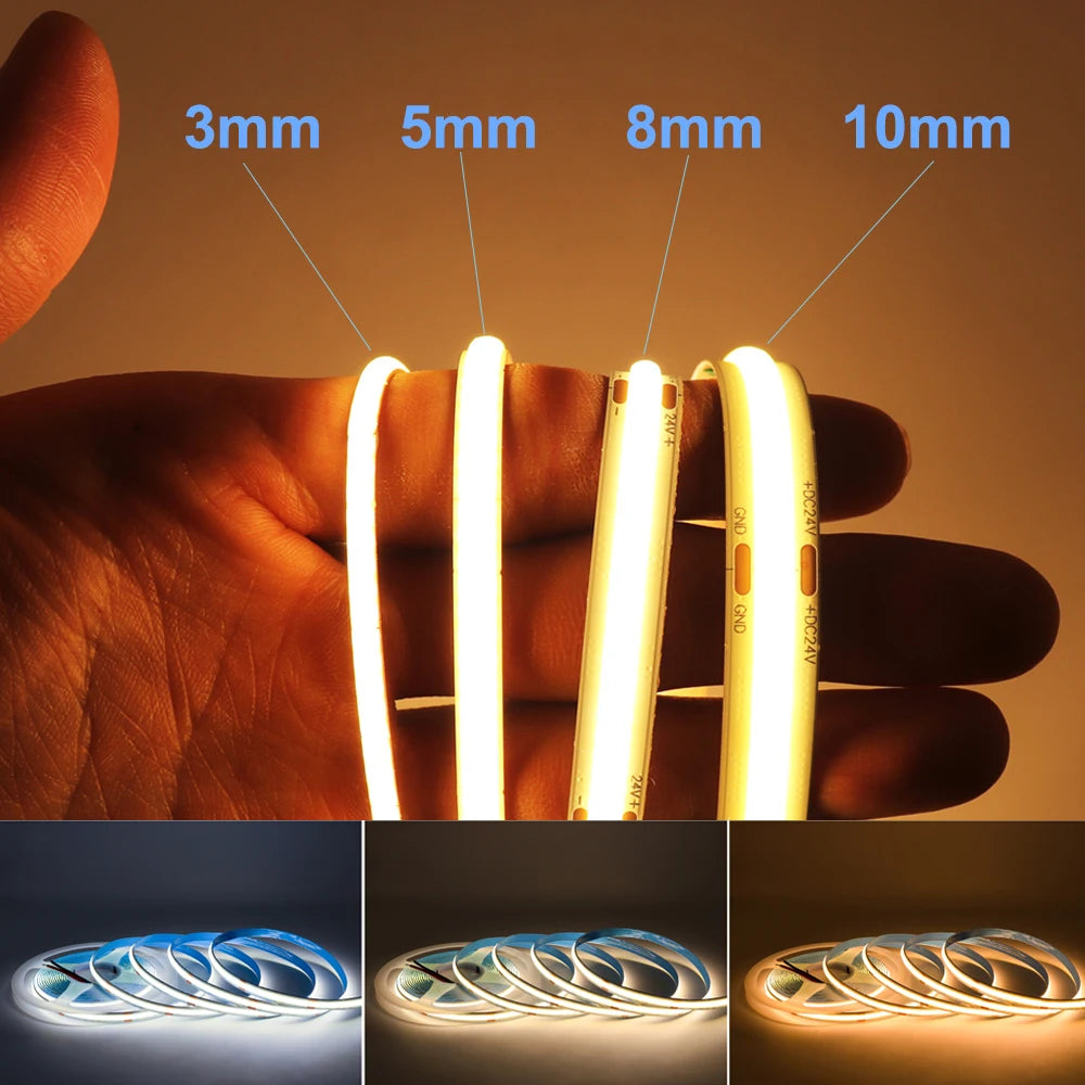 FOB COB LED Strip Lights  Flexible Dimmable LED Tape