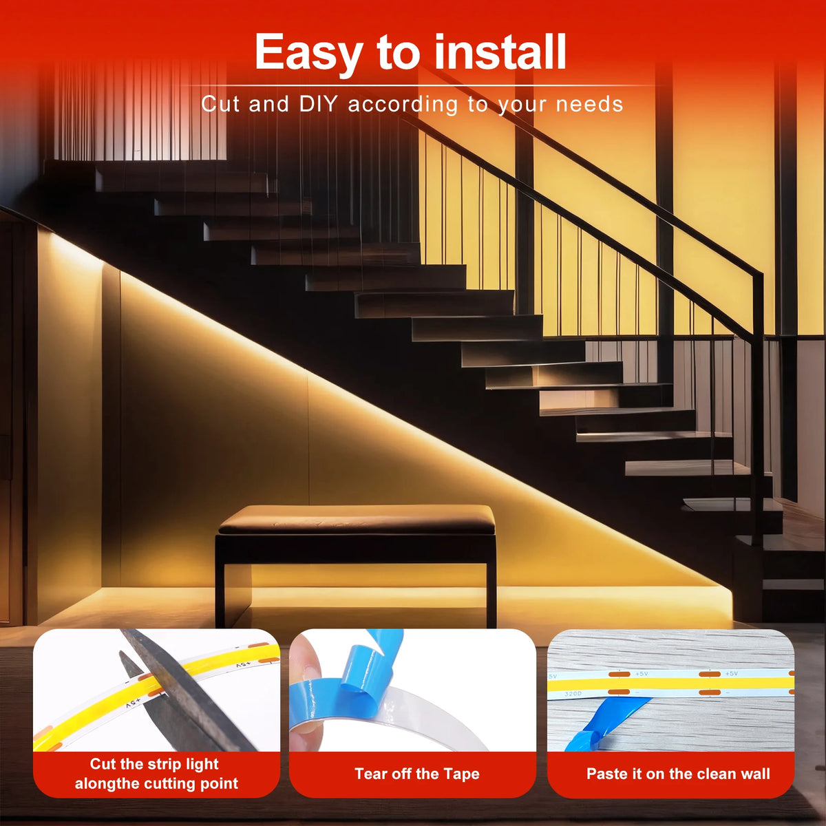 COB LED Strip with Touch Switch 5V USB Flexible Tape