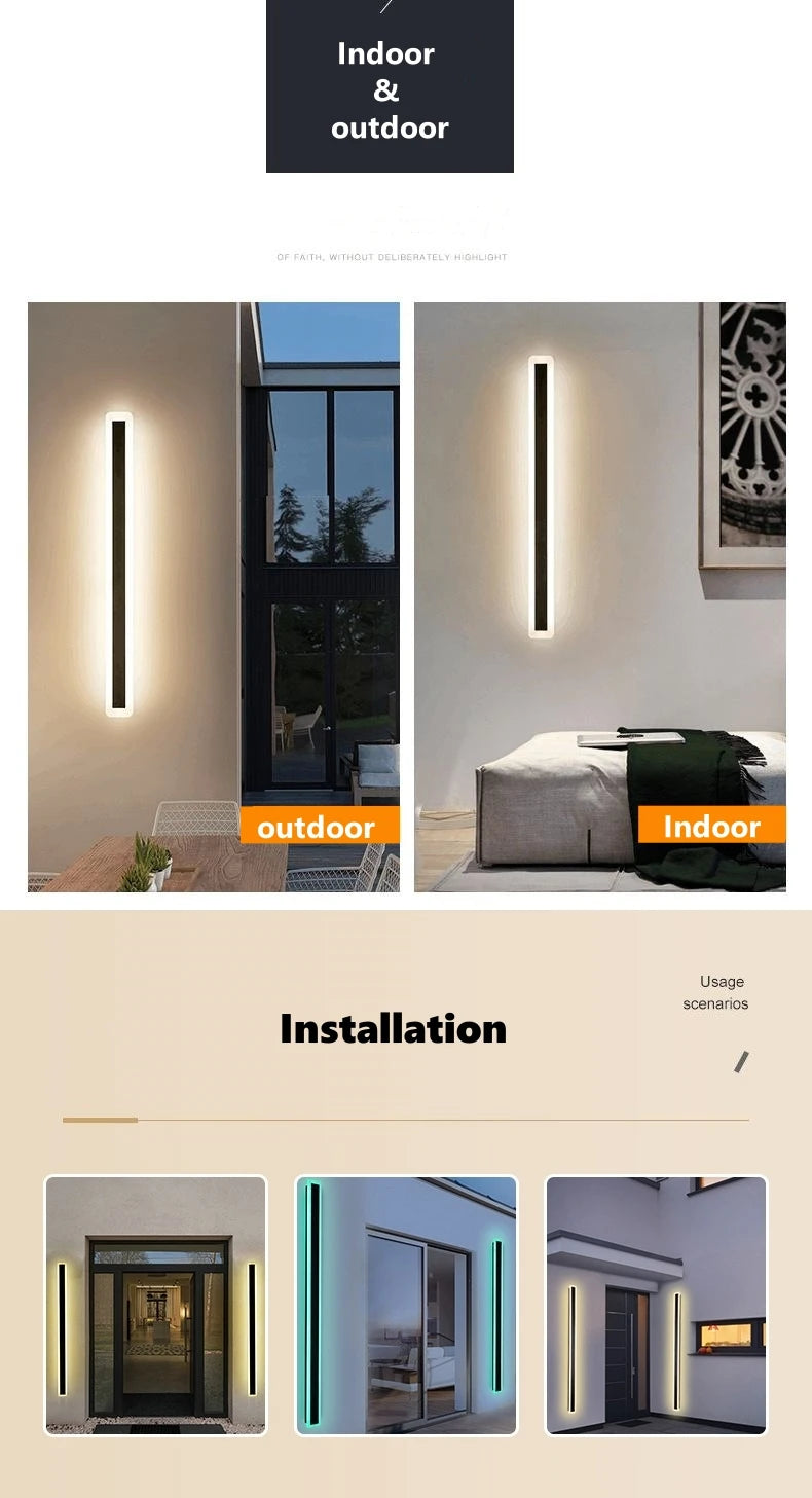 Outdoor Long Strip RGB LED Wall Lamp Remote/Tuya WiFi APP