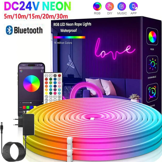 EU Plug DC24V 3535 RGB Neon LED Strip Bluetooth Music Sync