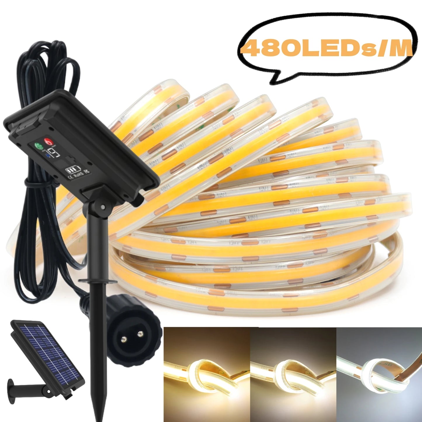 DC 24V COB Solar Neon Light Strips 320LEDs 480LEDs Lighting