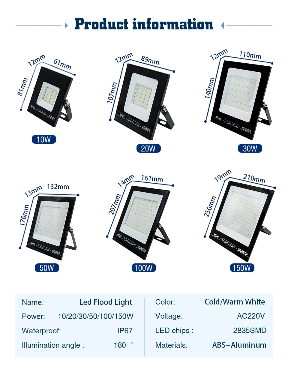 LED Flood Light 20W 30W 50W 100W 150W 220V Reflector