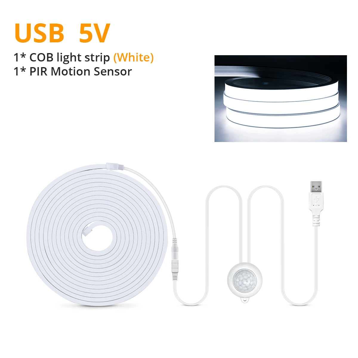 USB COB Neon LED Strip Light with PIR Motion Sensor IP65