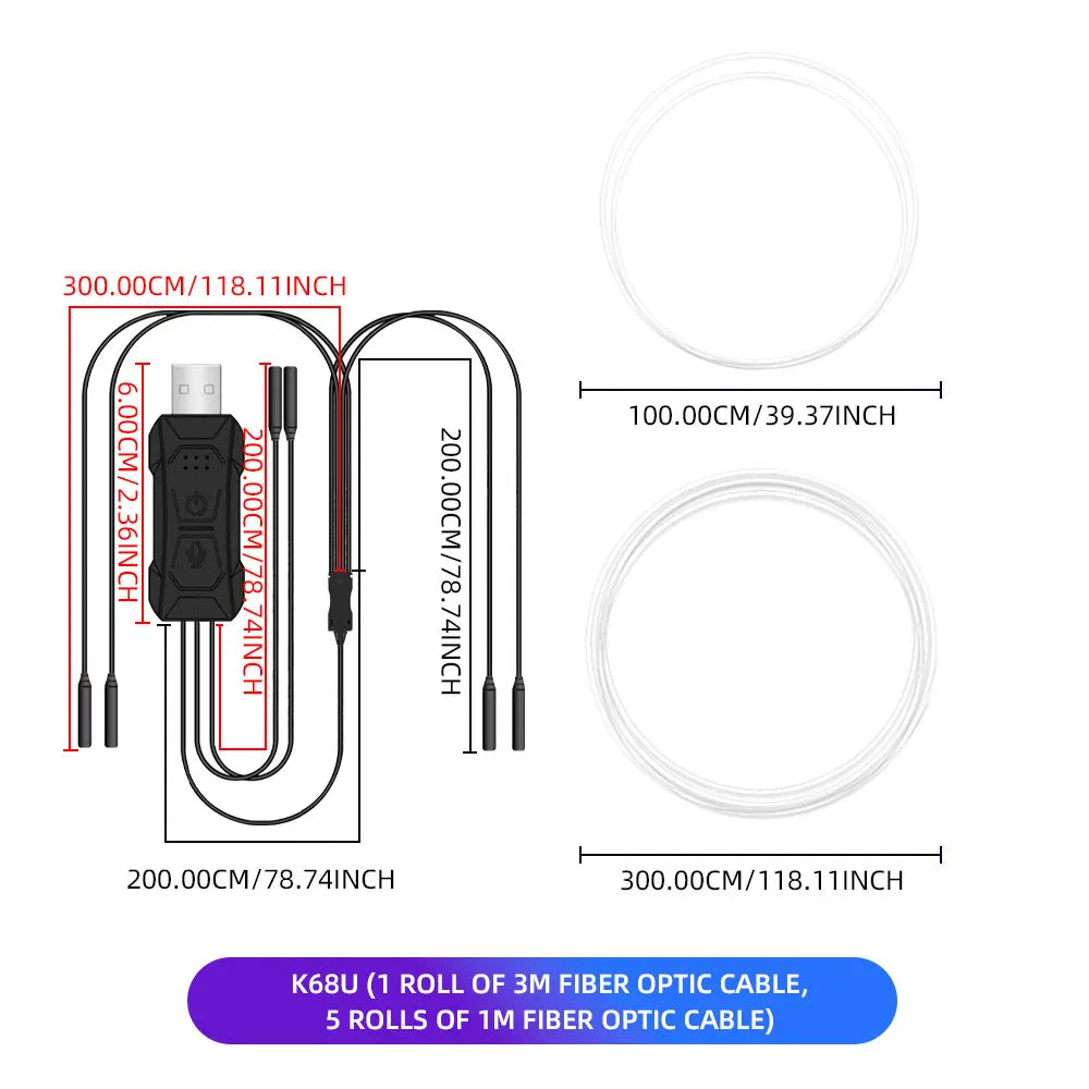 Car RGB LED Ambient Light Strip USB Fiber Optic Atmosphere