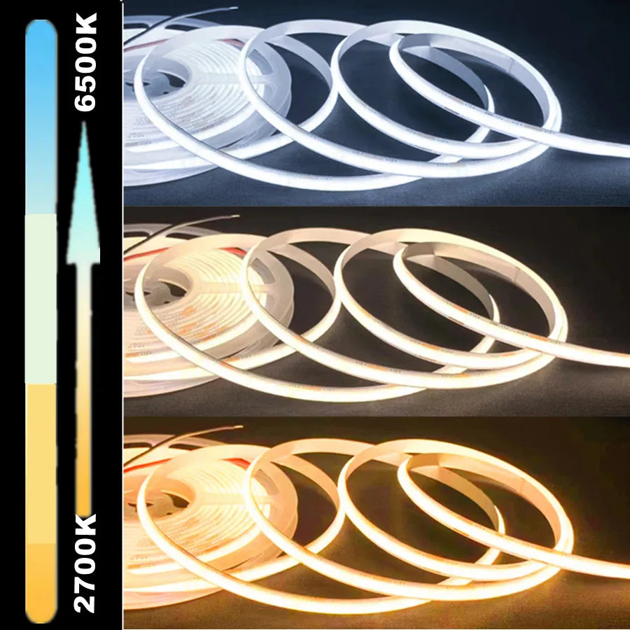 FCOB CCT LED Light Strip 608 LEDs High Density Flexible FOB COB