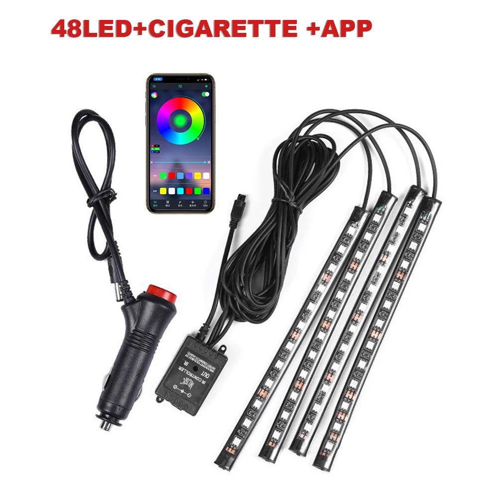 LED RGB Car Foot Ambient Light with USB Cigarette Automotive