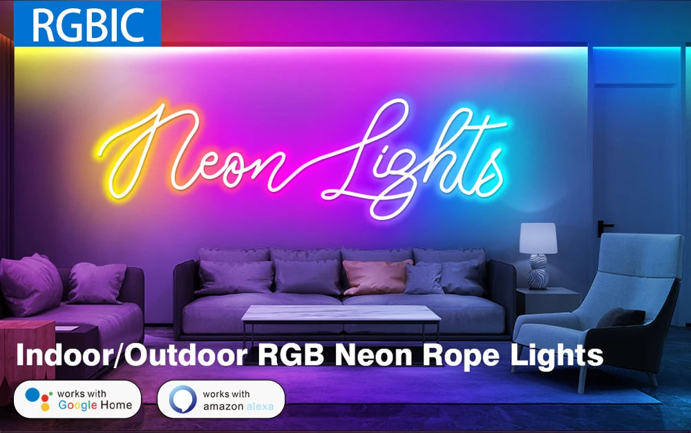 TUYA WIFI LED Neon Strip Lights RGBIC Waterproof Voice Control