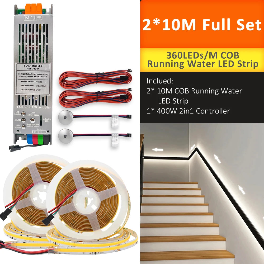 COB Running Water Flow Stair LED Strip Light with  Motion Sensor