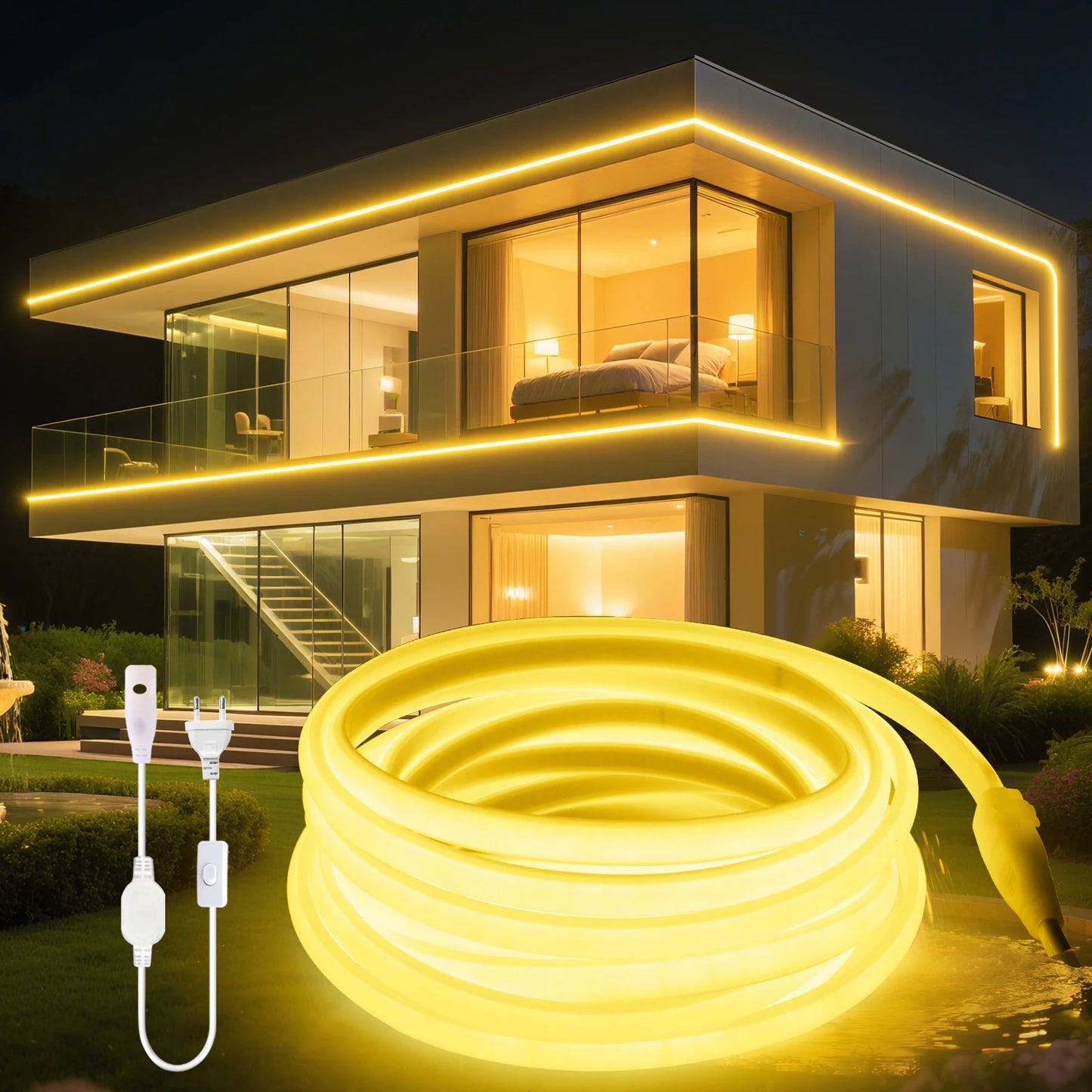 220V COB LED Neon Strip Light Switch ON/OFF EU Plug