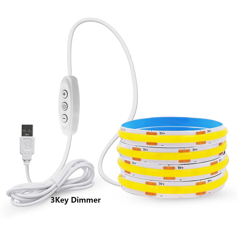 5V USB COB LED Strip Light 3Keys Touch Dimmable ON/OFF Switch